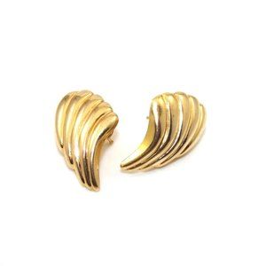 14K Yellow Gold Earrings Italy Ribbed Angel Wing Omega French Clip